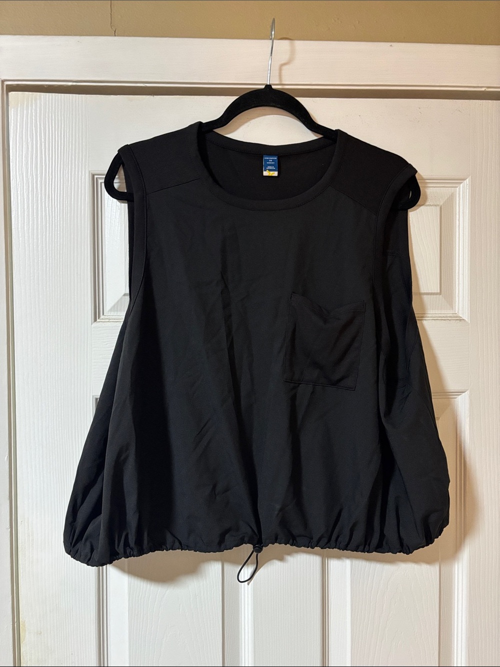 Sleeveless Black Drawcord Hem Tank Top